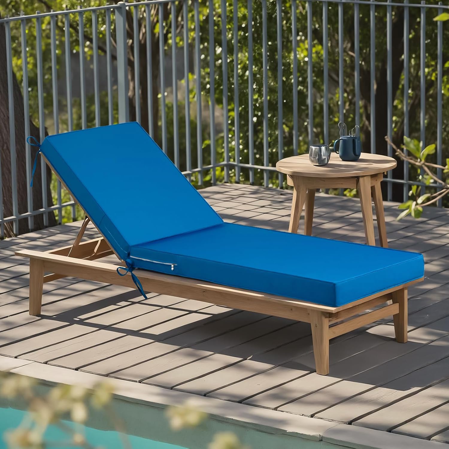 Detiblue Chaise Lounge Cushions Outdoor, 72x21x3 Waterproof and Comfortable Lounge Chair Cushion with Ties,Patio Furniture Cushions for Lawn/Pool/Beach/Resort Hotel(Light Blue)
