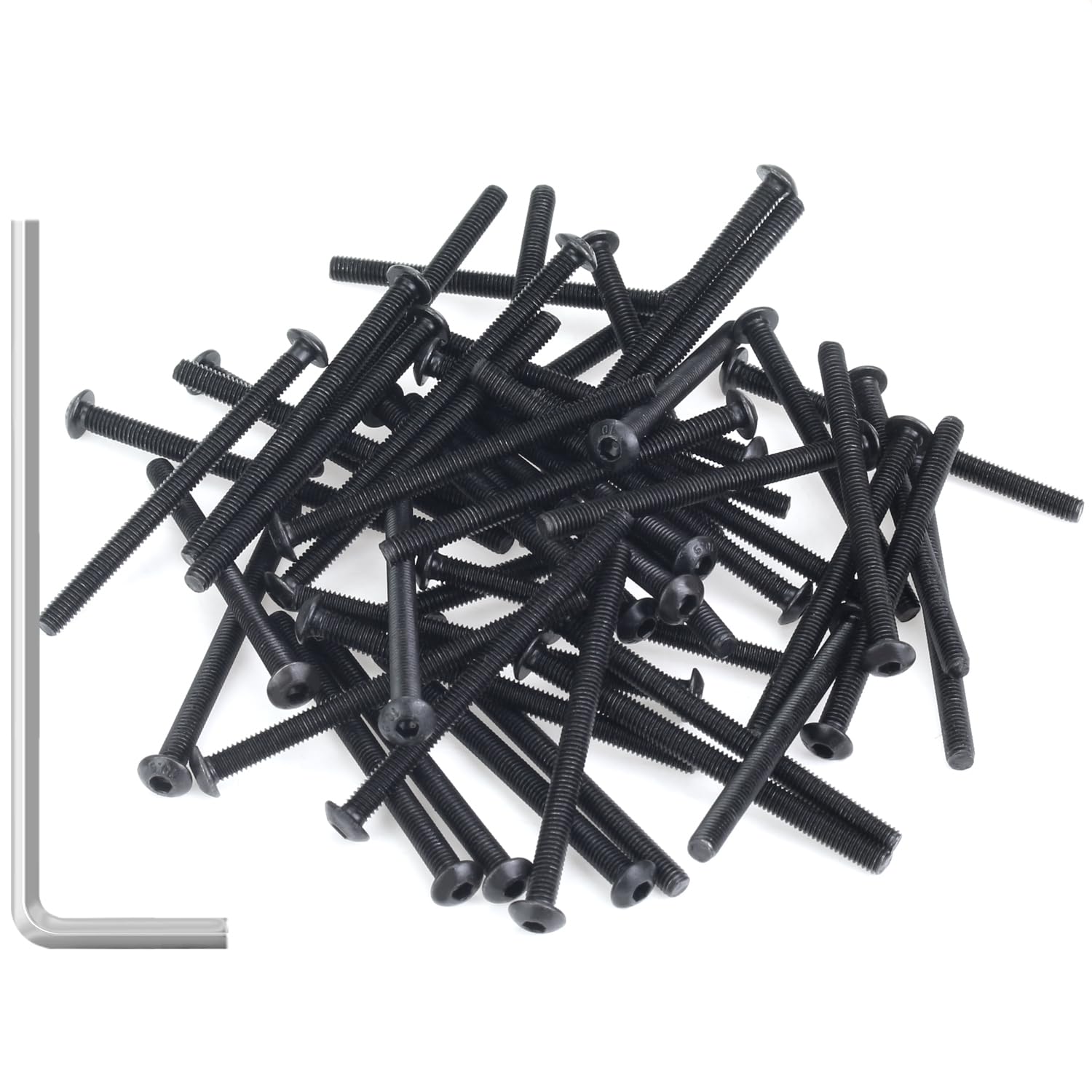 55 Pieces M3 x 40mm Button Head Socket Cap Screws, Thread Pitch 0.5mm, Sutemribor M3 Black Screws, 10.9 Grade Alloy Steel, Black Oxide Finish, Fully
