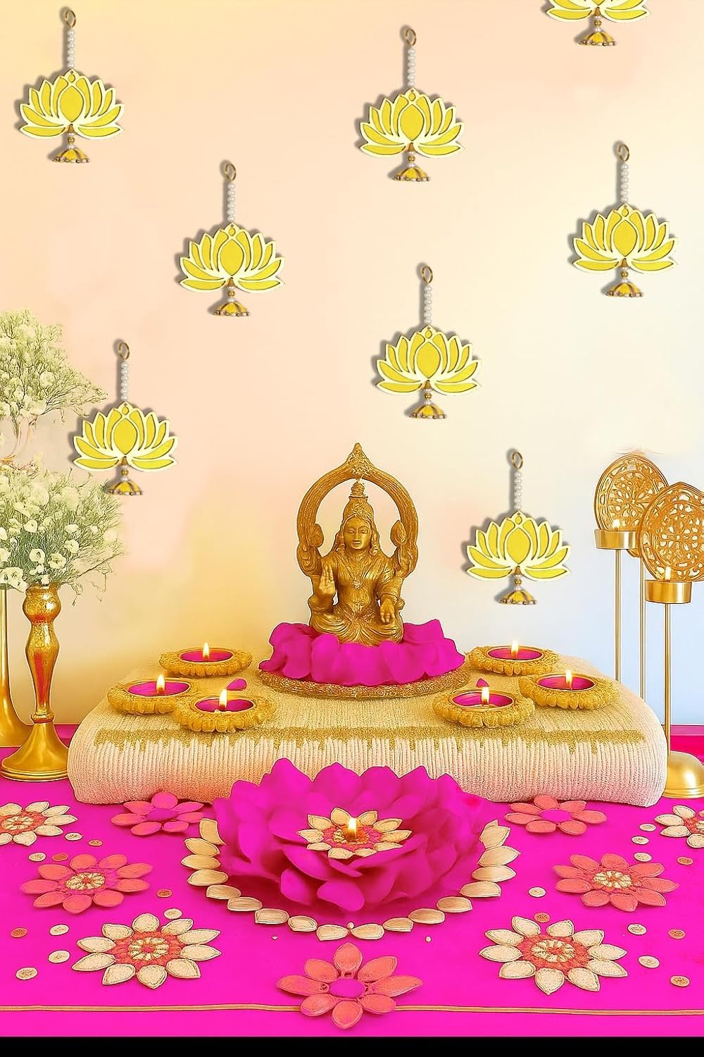 Lotus decoratif mural fait main 20,3 cm ZIG ZAG avec Jhumki jaune