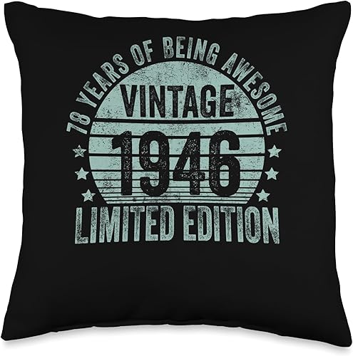 Retro 78th Birthday Gifts Men Women Throw Pillow, 16x16, Multicolor