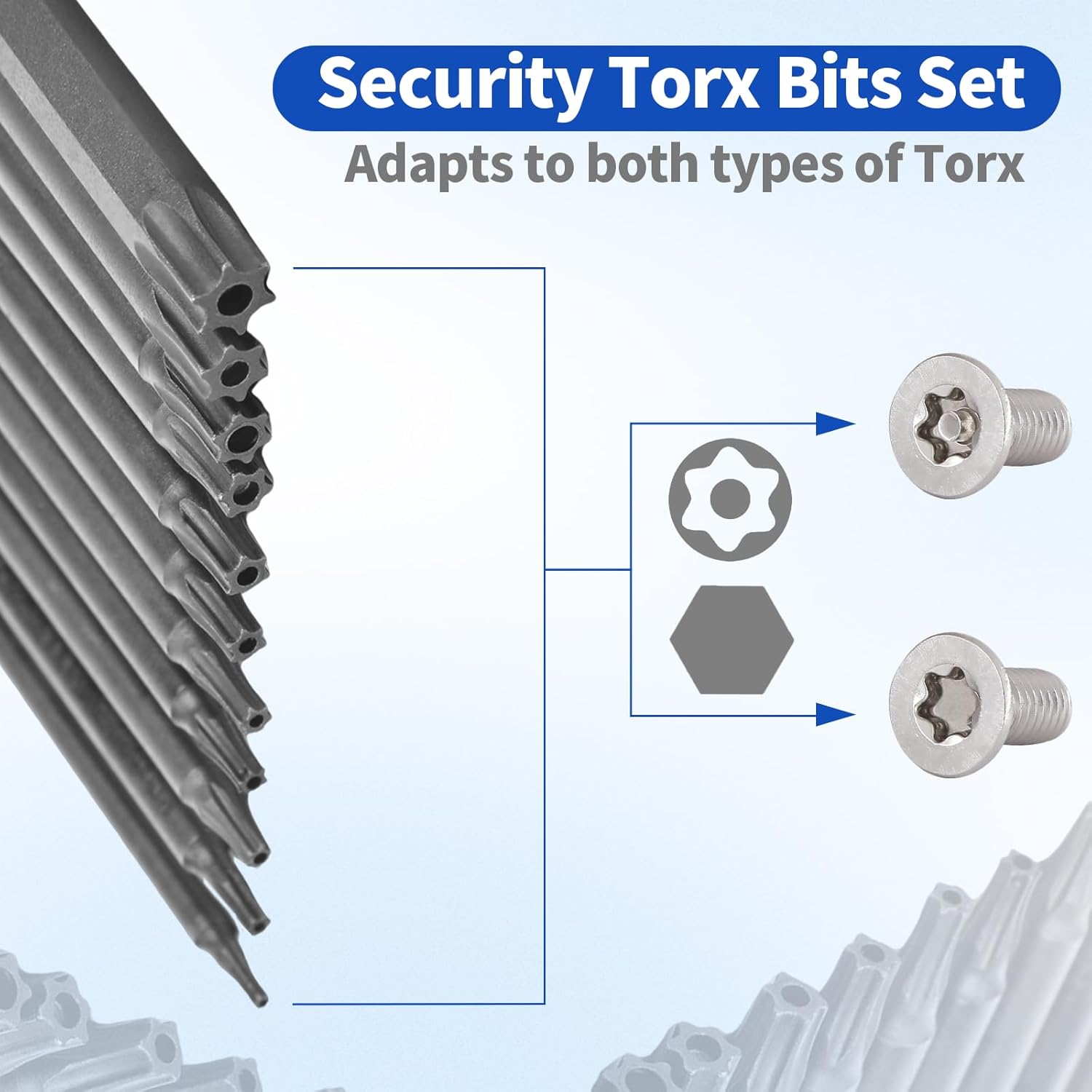 11pcs Security Torx Screwdriver Bit Sets, 1/4 Inch Hex Shank S2 Steel Magnetic security torx bit set, 4in long torx bit set T6 T7 T8 T9 T10 T15 T20 T25 T27 T30 T40