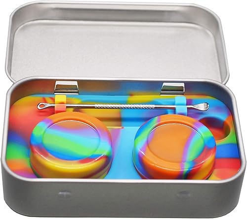 Kit de lata de viaje de tallado de silicona portátil con recipientes de concentrado antiadherentes de 0.2 fl oz (arcoíris)