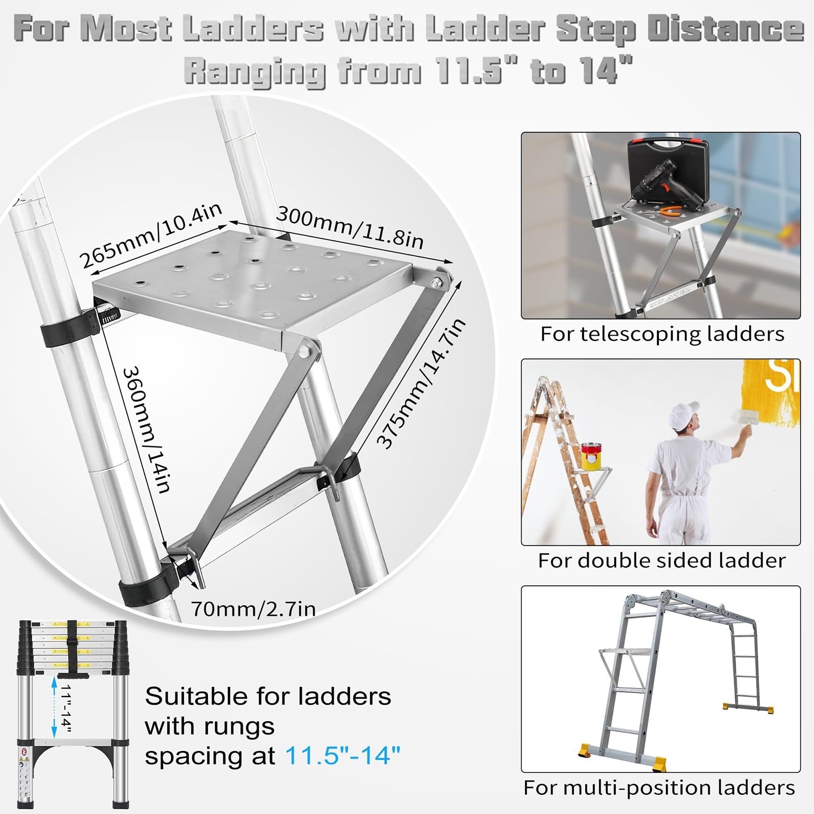 Accesorio para plataformas de escalera Plataforma de Trabajo Ajustable | Accesorios para escalón de pie Para pintores, bricolaje, extinción de incendios domésticos, banco elevable