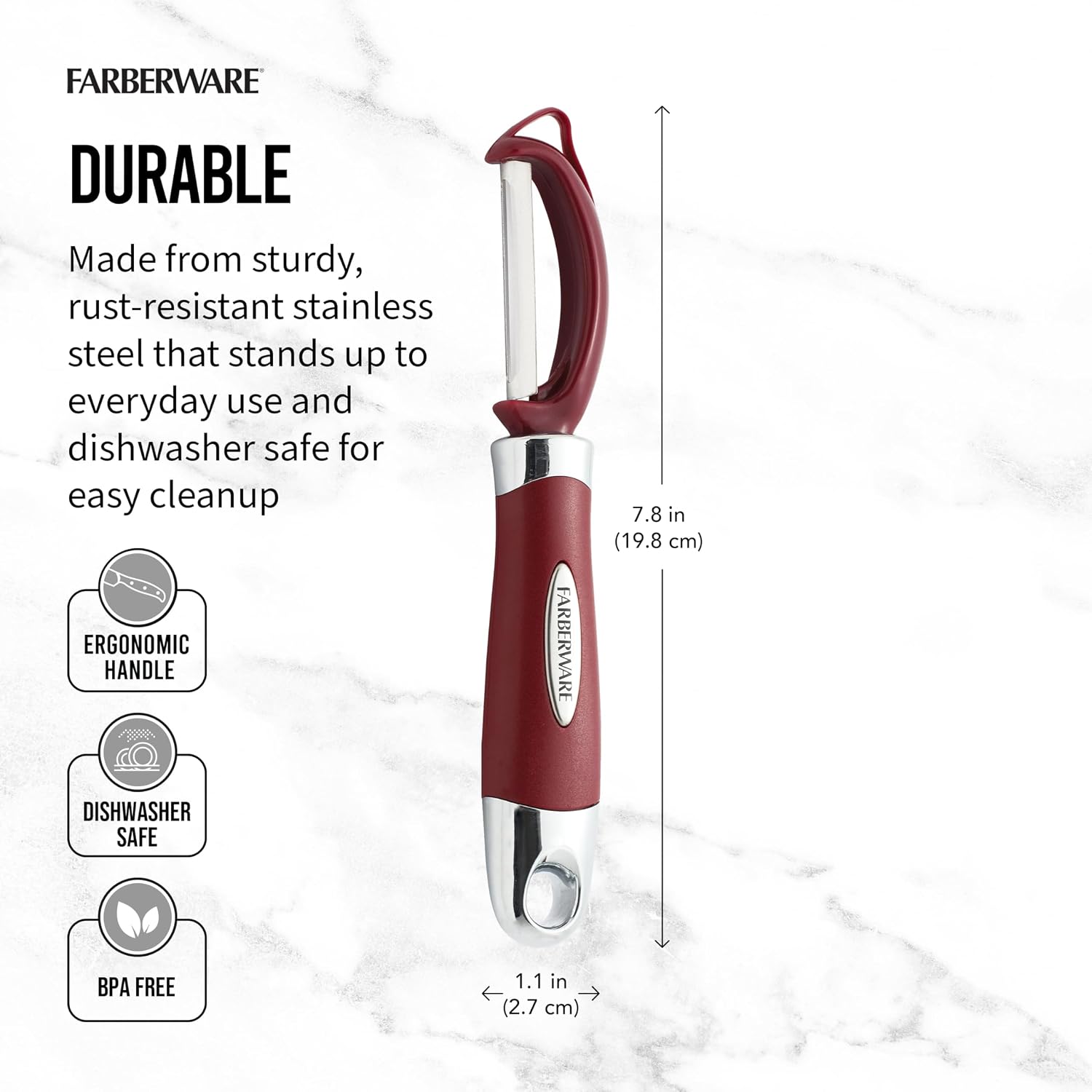 Farberware Professional Euro Vegetable Peeler with Ergonomic Handle, Razor-Sharp Swivel Blade, Red - Dishwasher Safe Potato Peeler for Kitchen, Fruits, Vegetables, and Cheese image 2