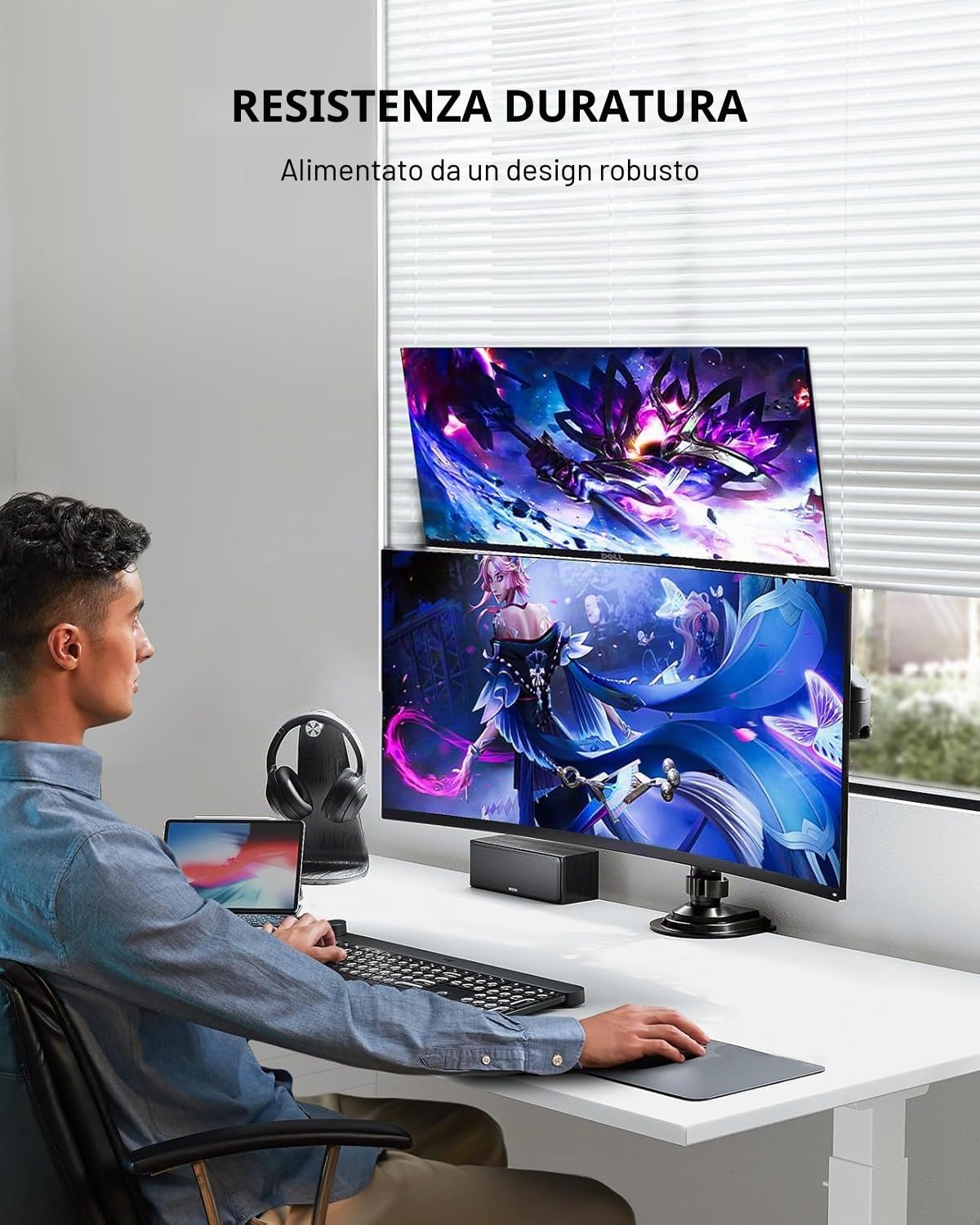 HUANUO Supporto per Monitor da 13”-32” Monitor, Supporto Ergonomico per Schermo per 2 monitor inclinazione/rotazione/peso massimo 9KG/VESA 75/100mm