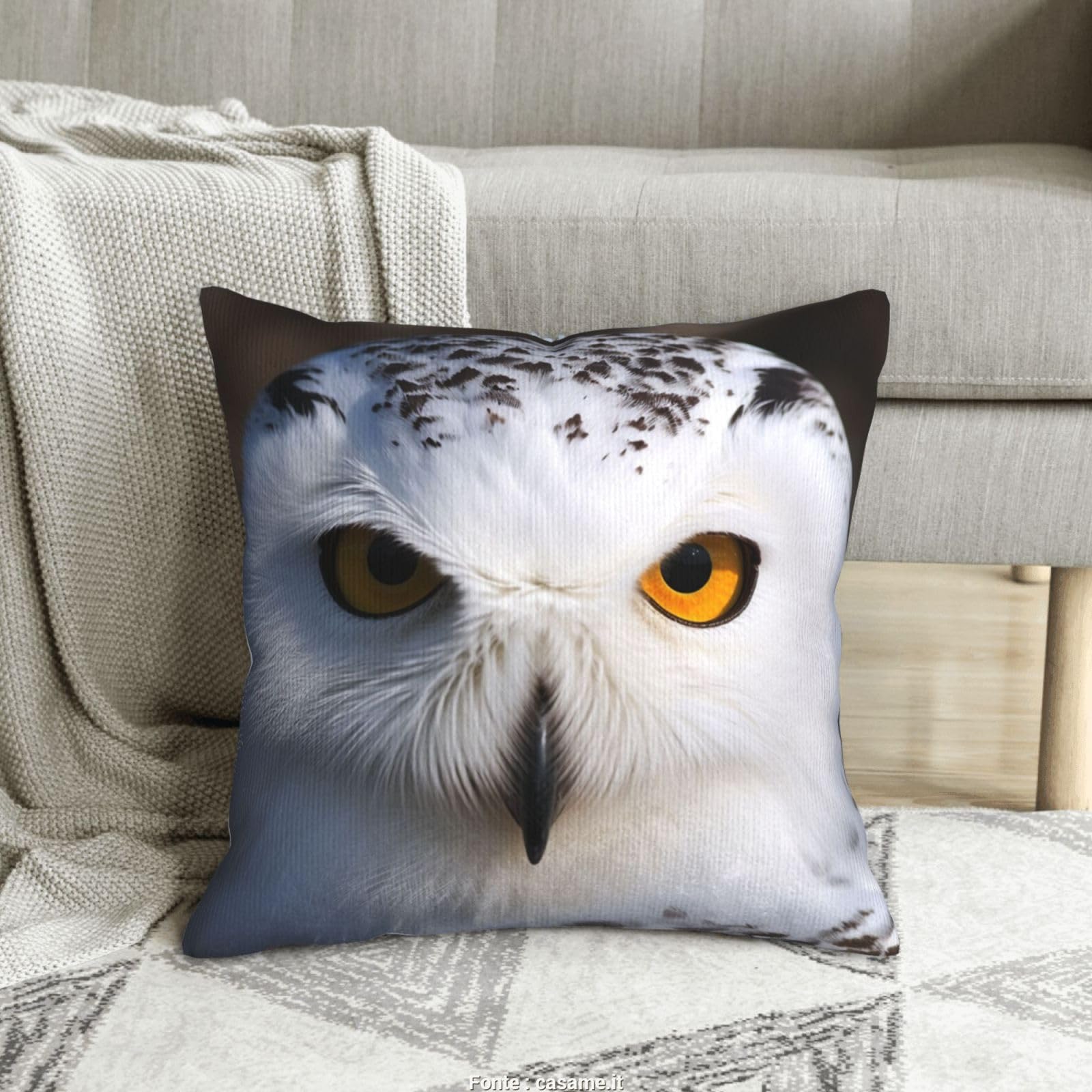 Housses de coussin velours côtelé motif hibou neige doux moderne