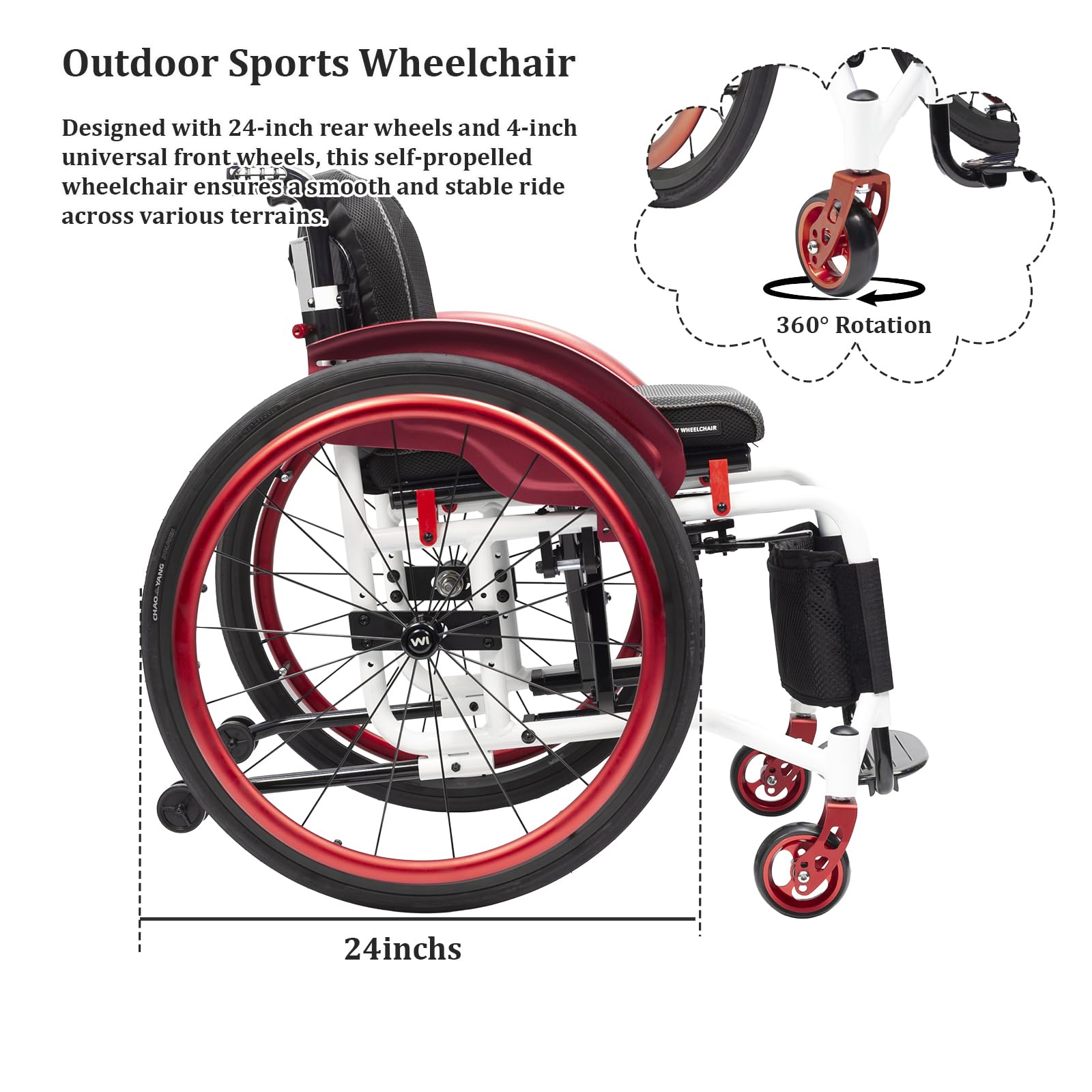 Lekkie wózki inwalidzkie dla dorosłych, przenośny aluminiowy sportowy składany wózek inwalidzki, samobieżny (siedzenie 40 cm, złoty)