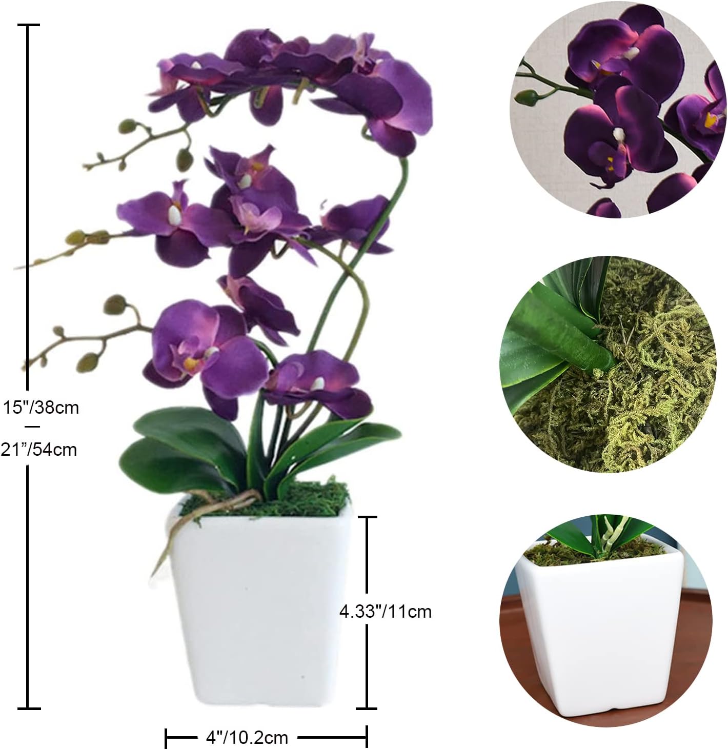 15" Tall Artificial Silk Phalaenopsis Orchid Flower Plant Pot Arrangements (Dark Purple)