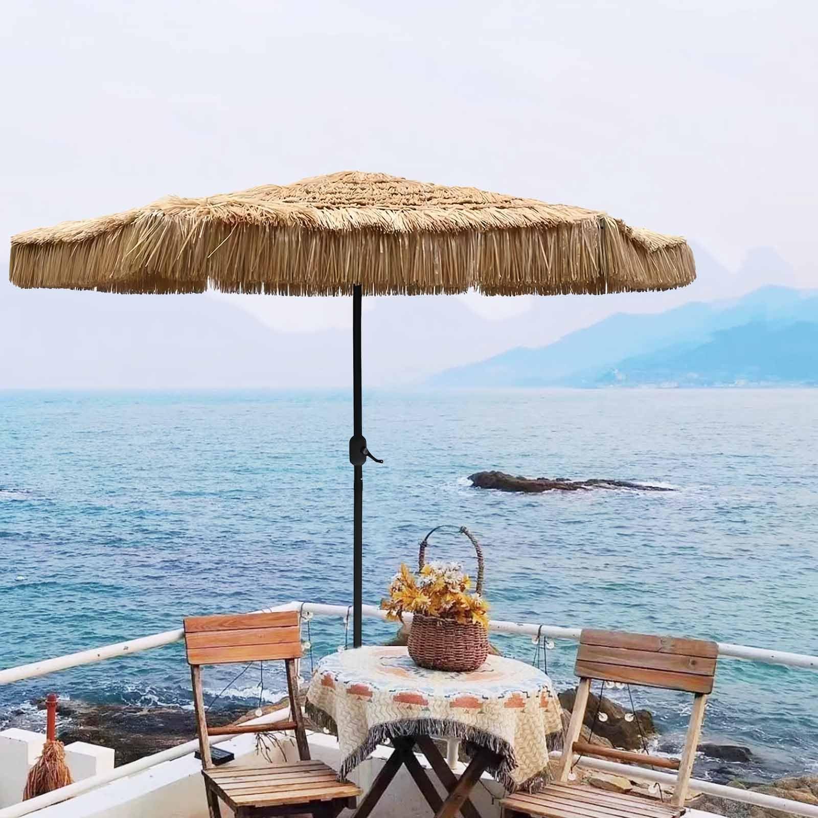Parasol Ogrodowy W Stylu Hawajskim 270cm, Odporny Na Wiatr Plażowy Z Ochroną UV50+, Słomiany Parasol Ogrodowy, Nie Wymaga Podstawy, Idealny Na Taras I Basen