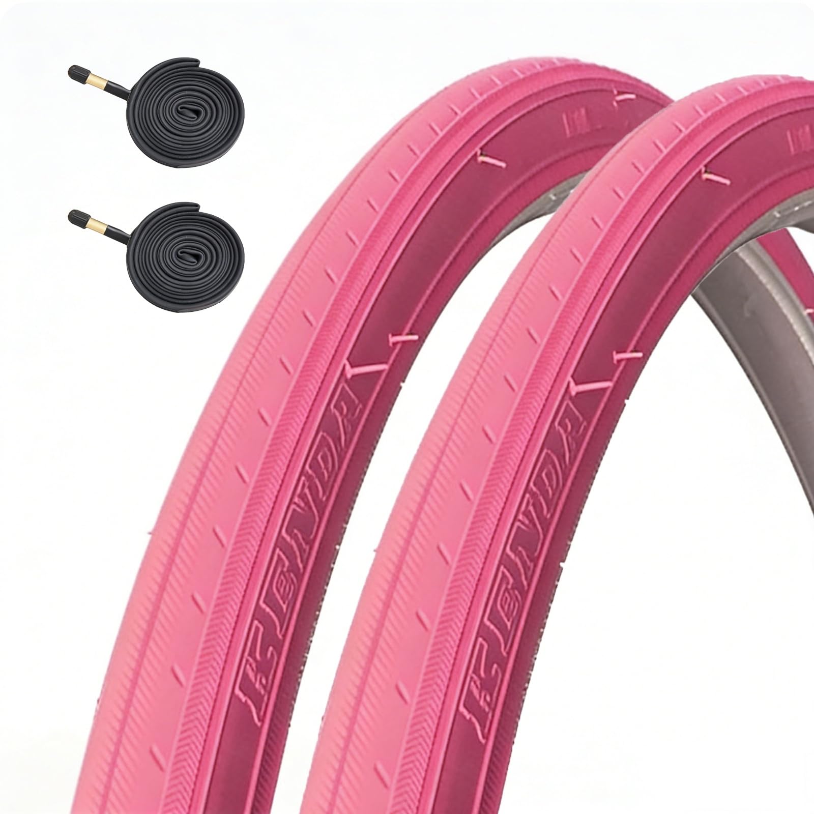 2PC 700x23C Vibrant Colored Bicycle Tires 8 Colors 700/23C Wear Resistant 700 23 C for Road City Bike(Pink,Tire tube Schrader Valve48)