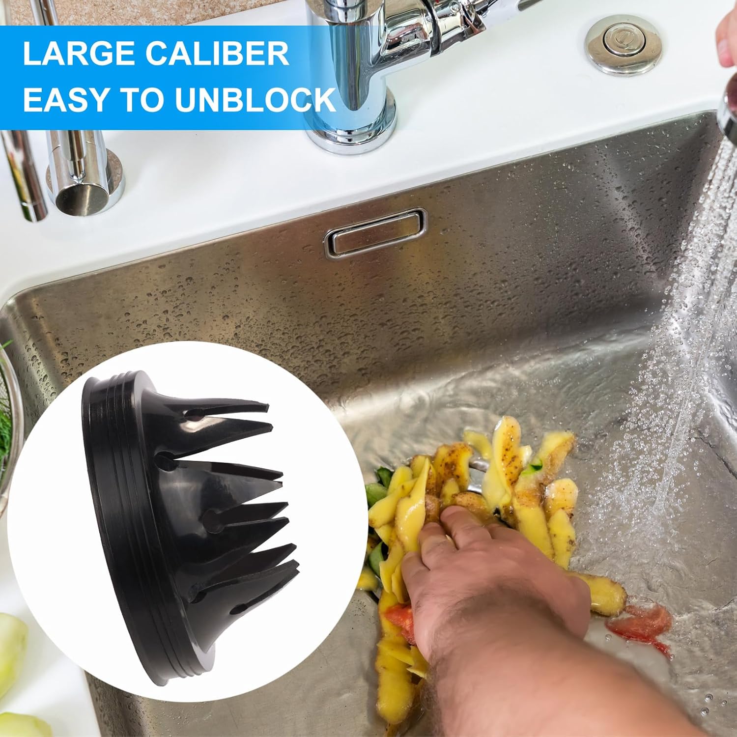 3 3/8" Inch Sink Splash Guard - Rubber Garbage Guard and Disposal Stopper for Whirlaway, Waste King, and GE Models (Black 3 3/8 in)