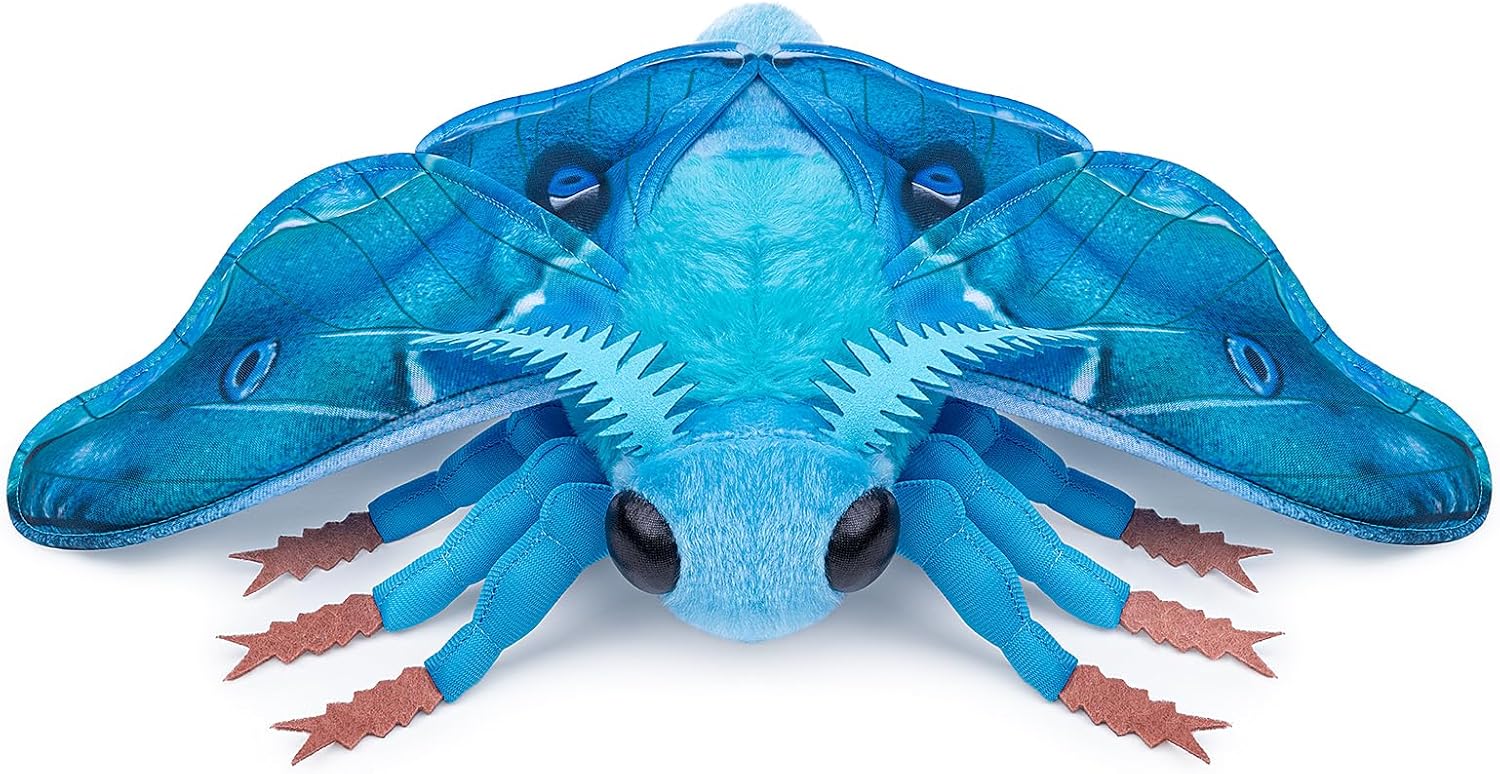 Moth Stuffed Animals Toy, Lifelike Blue Moths Plush 11in, Realistic Soft Big Wing Plushies Figure Gift Collection for Kids