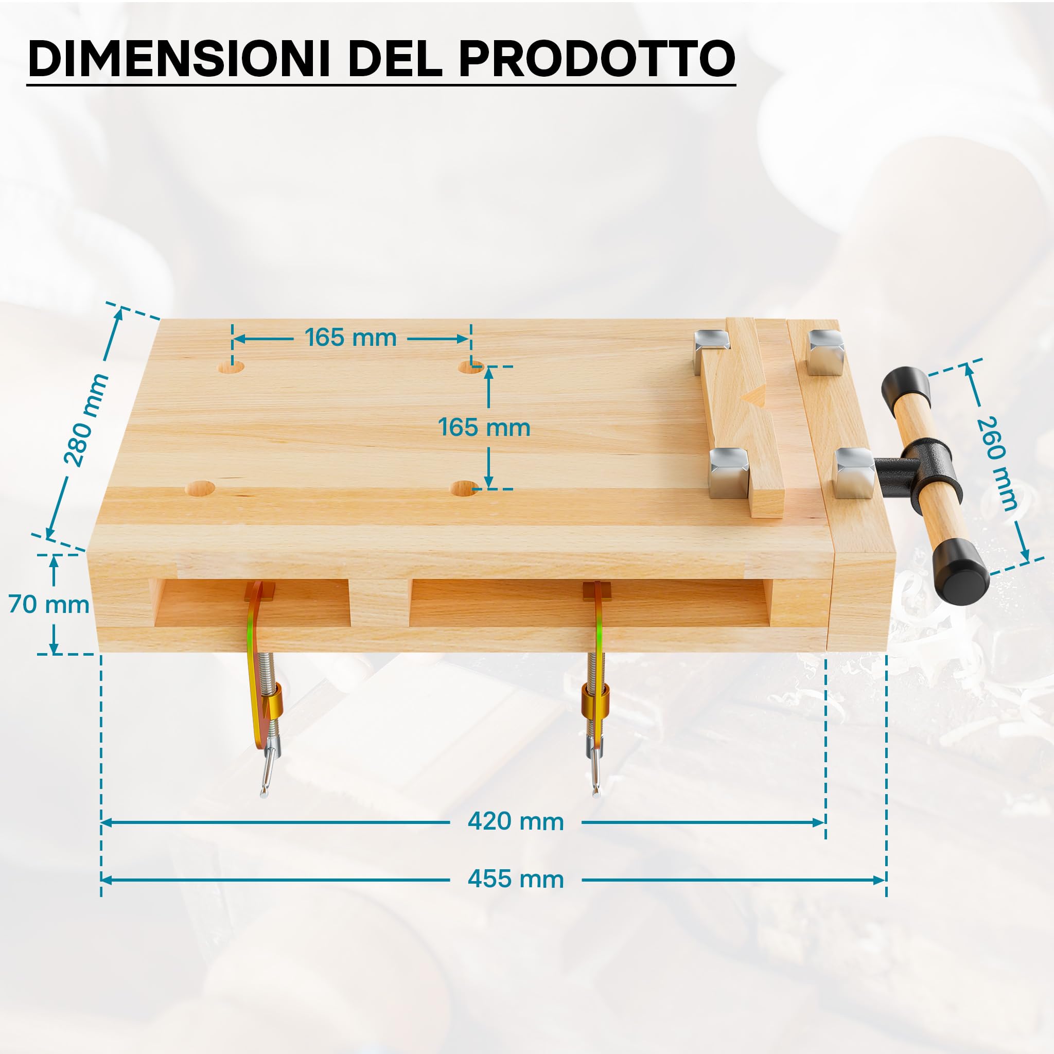 Wiltec Banco da lavoro portatile con morsa Mini tavolo di lavoro mobile in faggio con morsetti