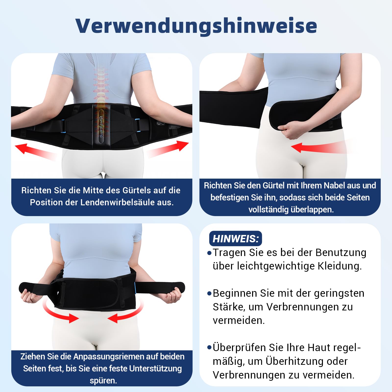 Comfytemp Wärmegürtel Rückenstützgürtel mit 25Wh Akku,155x22cm Kabellos Heizgürtel mit Rückenstütze für Rücken,Heizkissen mit Abschaltautomatik Rückenwärmer mit USB Geschenke Mütter, Mama, Papa