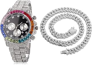 Halukakah Diamonds Gold Watch Iced Out,Men's 18K Real Gold/Rose Gold/Platinum White Gold Plated 40MM Width Multicolor Blac...