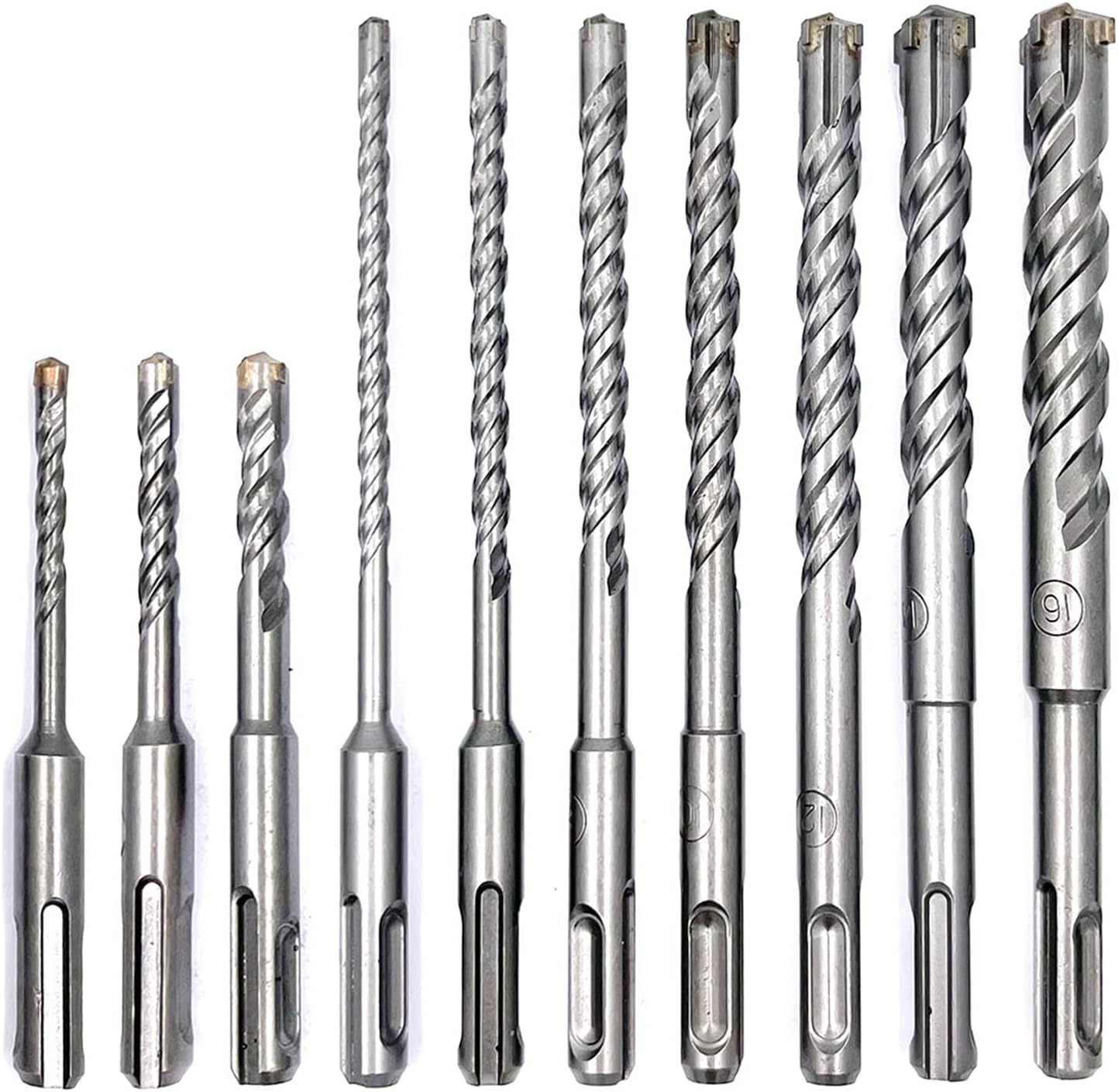 10 Pieces Carbide-Tipped SDS-Plus Rotary Hammer Drill Bit Set for Concrete，Brick,Block,Stone,Masonry