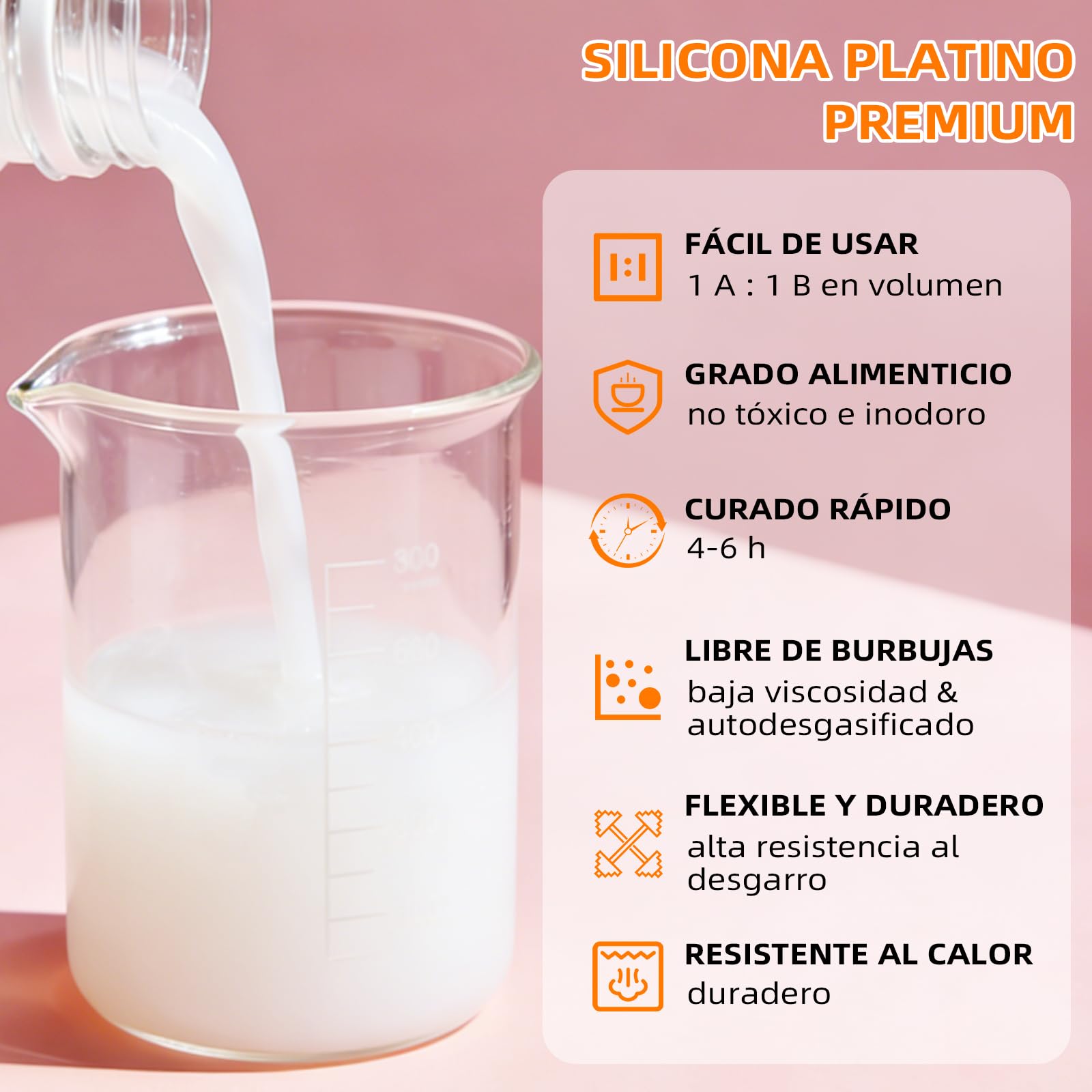 Silicona Líquida para Moldes 10A Shore, Caucho de Silicona de Platino Flexible 1:1, Kit de Fabricación de Moldes para Resina Epoxi, Cera, Yeso, Jabón, Manualidades y Bricolaje（Translúcido, 2.3 kg）
