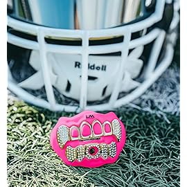 Loudmouth Football Mouth Guard - 3D Chrome Grillz Football Mouthpiece, Fits Adult & Youth, Mouth Guard Accessories (3D Grillz Bling - Fluorescent Pink)