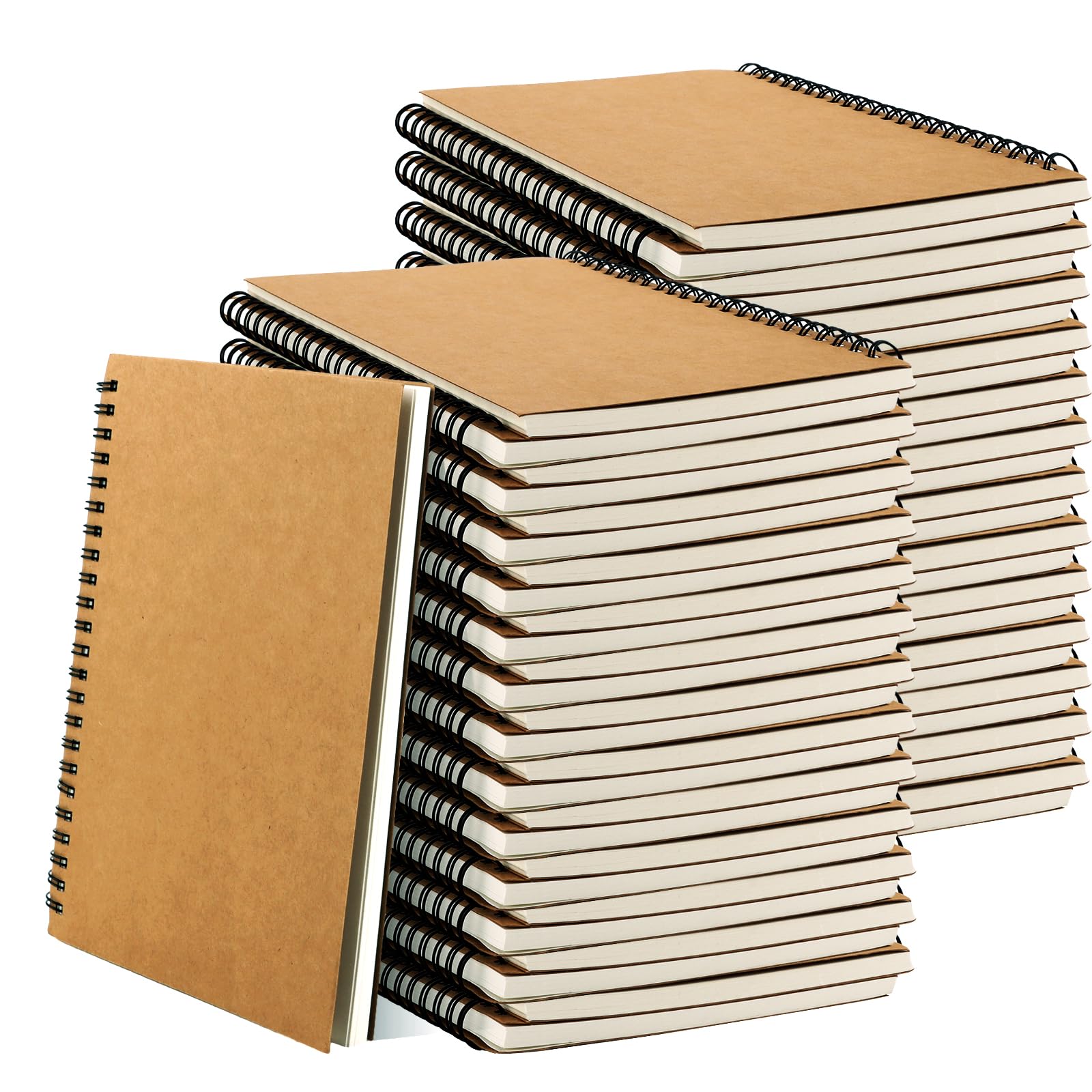 Carnet de notes A5 à spirale, lot de 24 cahiers lignés avec couverture kraft, 60 feuilles 80 g/m², bloc note A5 pour école, bureau, journal et prise de notes quotidienne