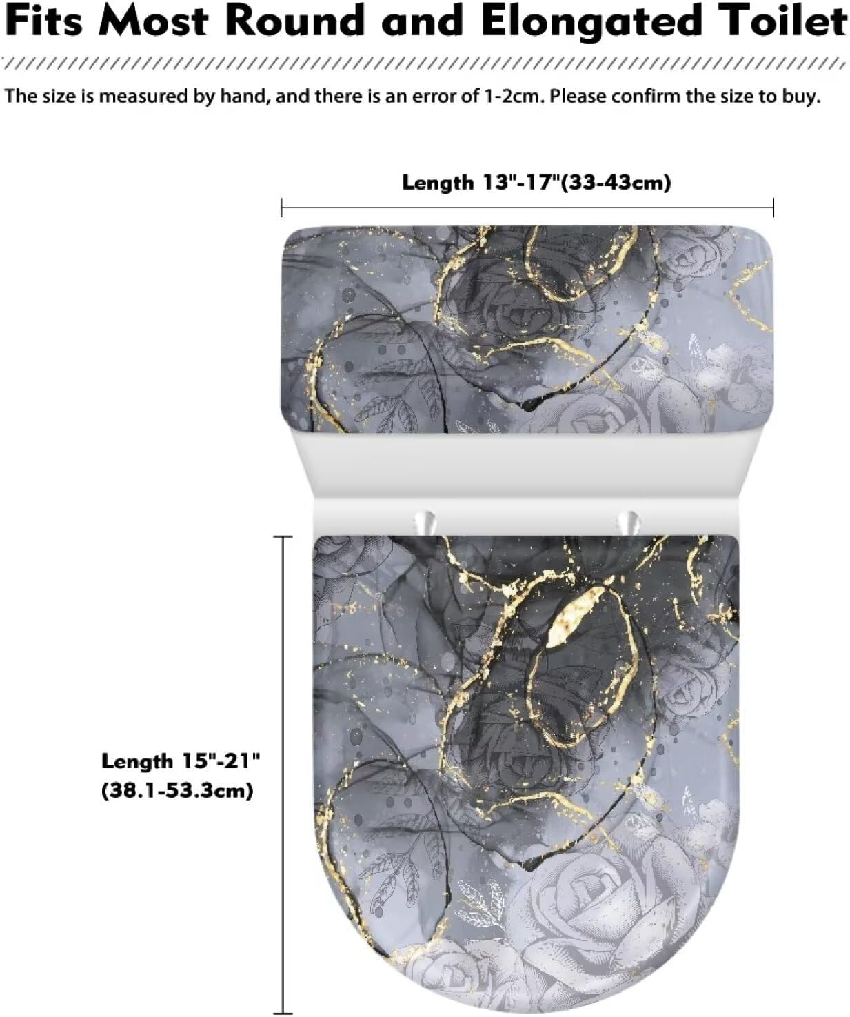 Gray Marble Toilet Cover Set 2 Pack Toilet Seat and Tank Lid Cover Replacement Universal with Elastic Bottom Easy to Clean Bathroom Home Indoor Decoration