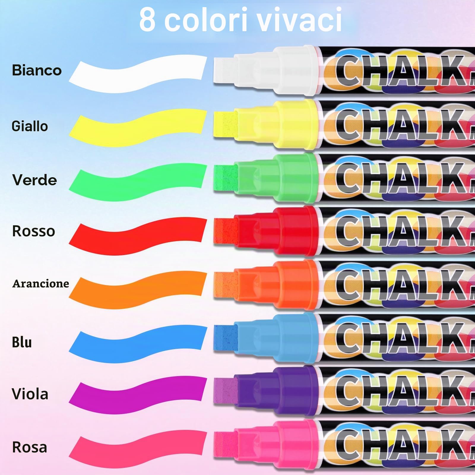 JIANTA Penne a Gesso Liquido Jumbo 8 Colori Gessetti Lavabili per Finestra 10mm Pennarelli per Lavagna