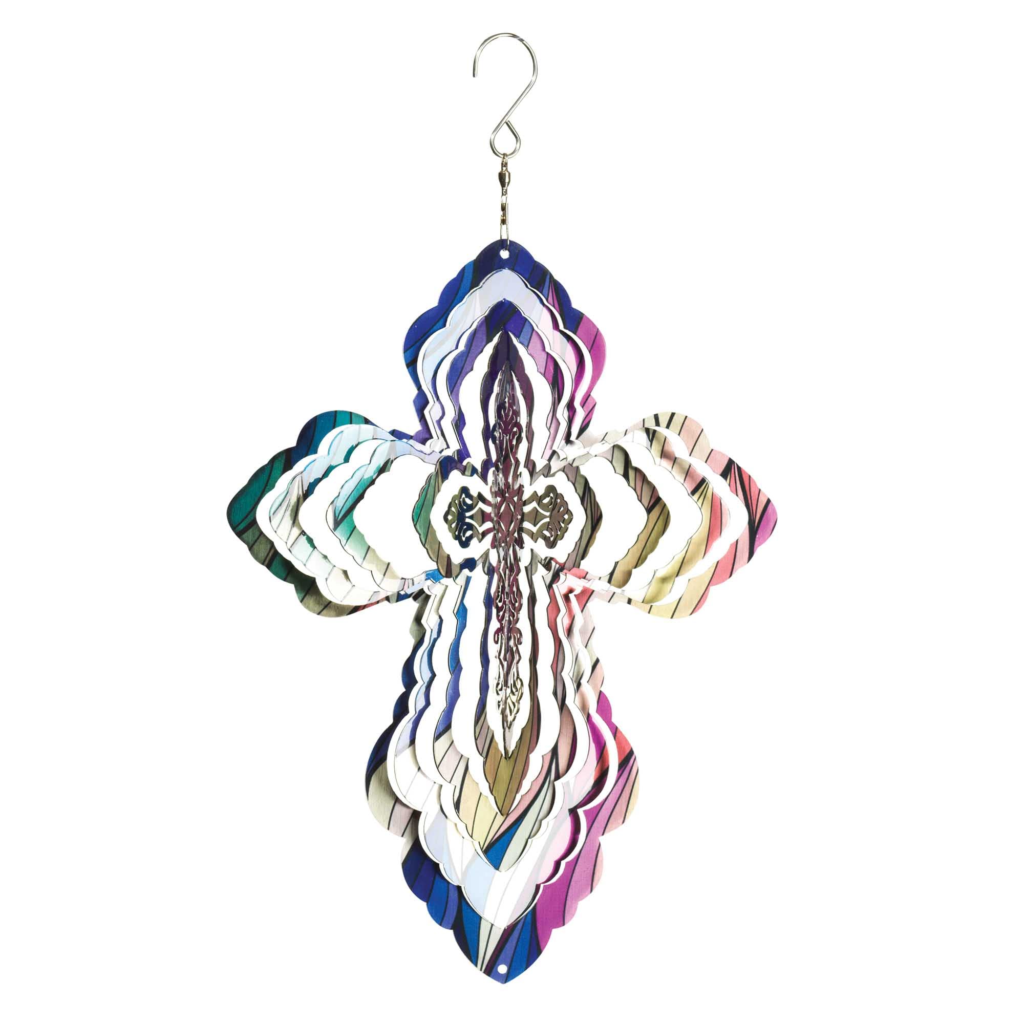 Dicksons Multidimensional Cross Colorful 12 inch Stainless Steel Wind Spinner Outdoor Accessory