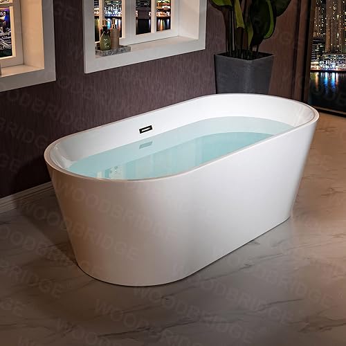 Miniatura 13 de WOODBRIDGE B1701-BN - Bañera independiente de acrílico de 71 pulgadas, bañera blanca de inmersión contemporánea con desbordamiento y drenaje de