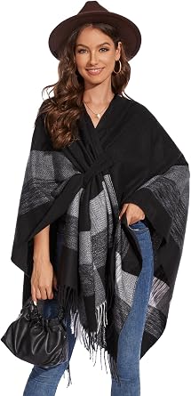 Poncho for Women, Oversized Knitted Shawl Wrap, Warm Open Front Cape, Wearable Blanket Cardigan Coat for Autumn and Winter