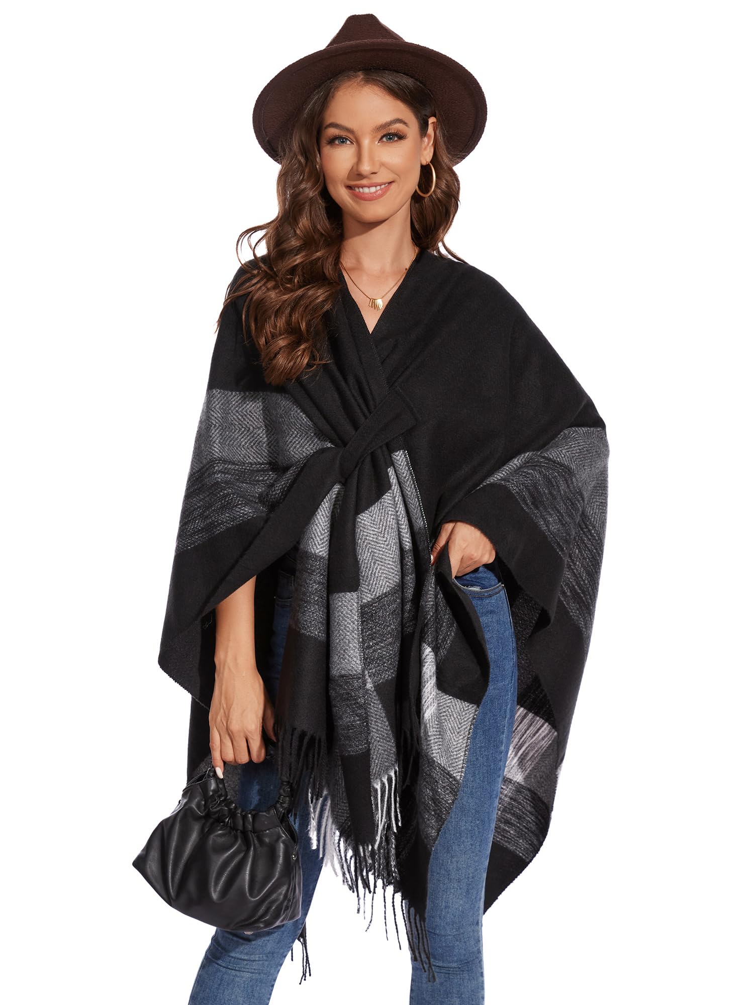 colornival Elegante Mantella da Donna con Fronte Aperto Poncho Morbido, Adatto per Primavera, Autunno e Inverno