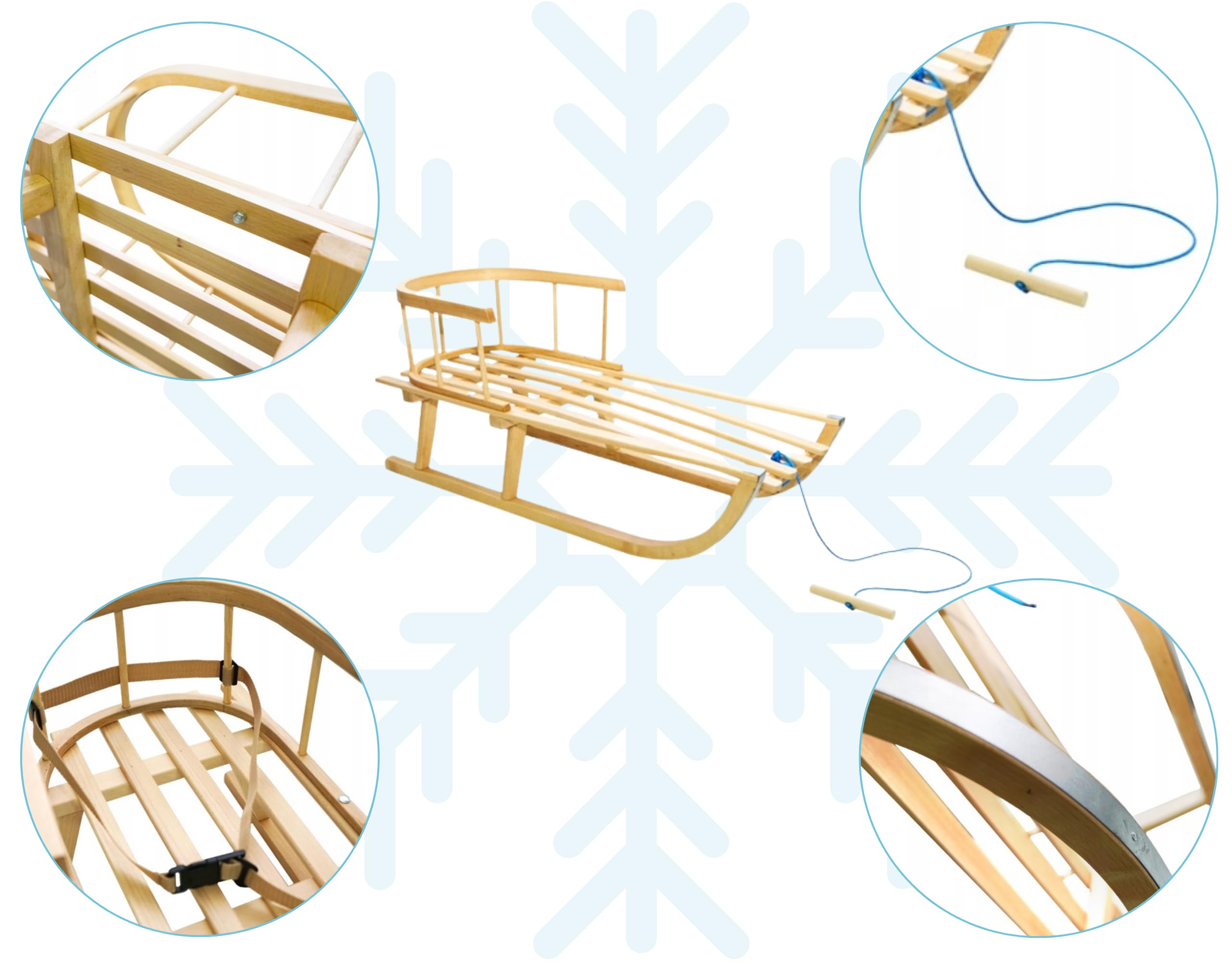 Schlitten aus Holz Holzschlitten für Kinder mit Rückenlehne Rodelschlitten Davoser Schlitten aus Holz mit einem Sicherheitsgurt, Rückenlehne, Winterfußsack für Kinder