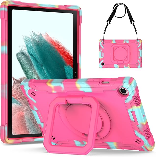 KATUMO Case for Samsung Galaxy Tab A8 10.5 inch (SM-X205N/X200N/X207) Heavy Duty Shockproof Protective Cover (360°Rotatable Stand & Detachable Adjustable Shoulder Strap Kids case for Galaxy Tab A8