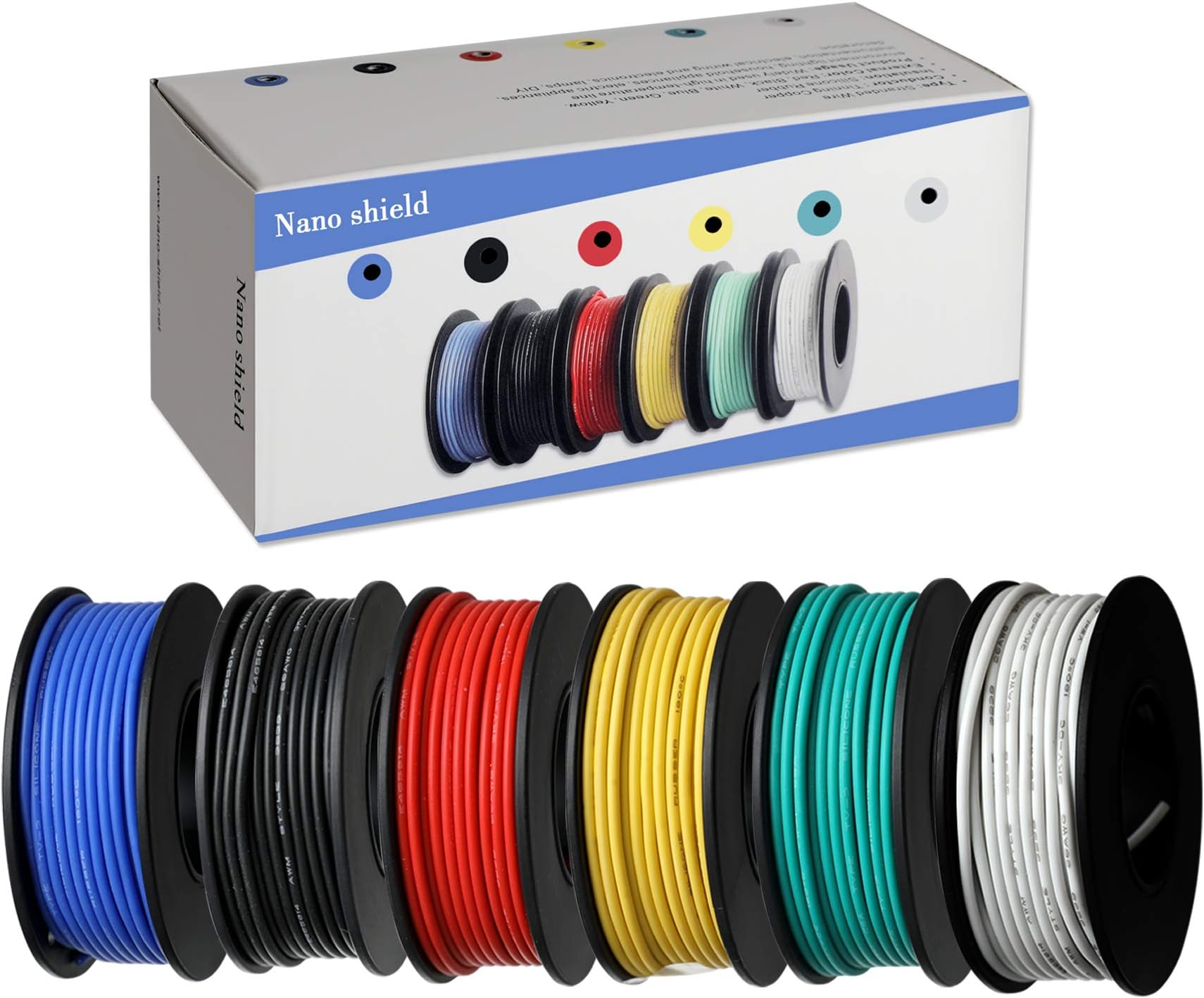 6 Colors (32.8ft Each) Hook Up Wire Kit (Stranded Wire Kit) 26 AWG UL3239 Approved, 7 Gauge Felexible Silicone Rubber Insulated Wire Tinned Copper, 300V Cables Electronic Cable Electrical Wire