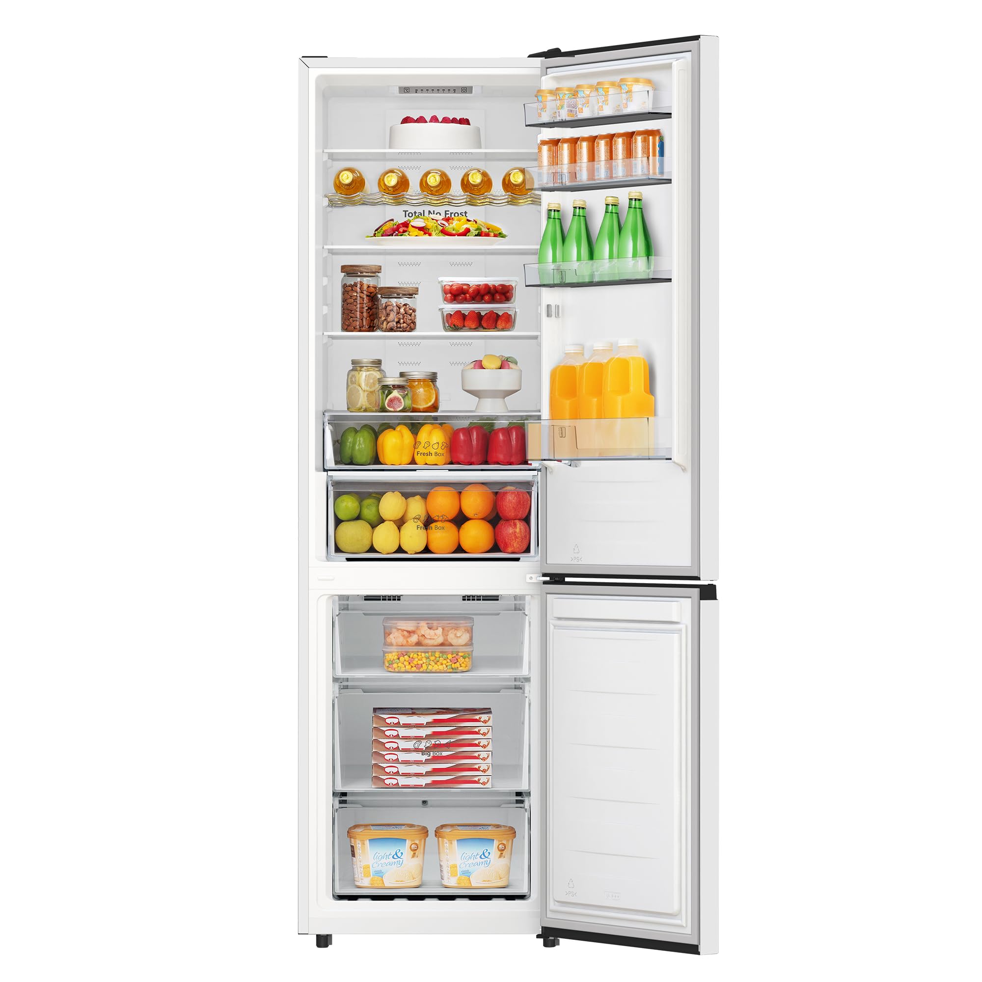 Hisense RB440N4AWA - Frigorífico Combi Total No Frost, Clase A, 336L, 202cm, Multi Airflow, Apertura de Puerta 90, Congelamiento Rápido, Botellero, Puerta Reversible, WiFi, Blanco