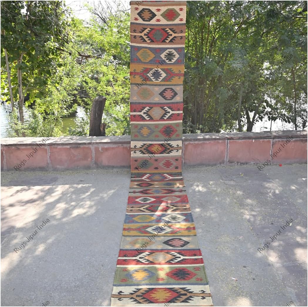 Handwoven Kilim Wool & Jute Area Rug - Flatweave Dhurrie Rug for Living Room Bedroom Kitchen or Entryway - Non-Slip Stylish Home Decor Rug (Wool & Jute)