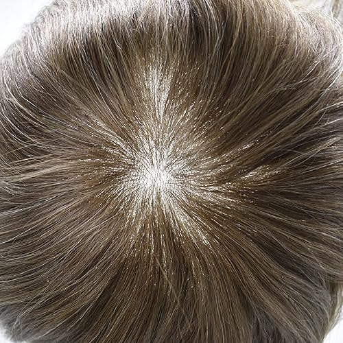 Miniatura 5 de Healthlif Pieza de cabello humano tipo tupé para hombre, con bucle en V, ultra fino, para hombres, sistema de cabello, extensiones para hombres,