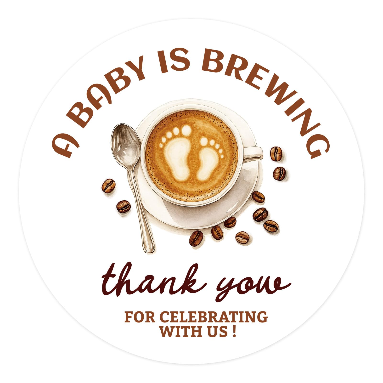 40pcs A Baby is Brewing Stickers, 5cm/2in Round Coffee Themed Baby Shower Thank You Stickers Suitable for Envelope Candy Party Favors Decorations