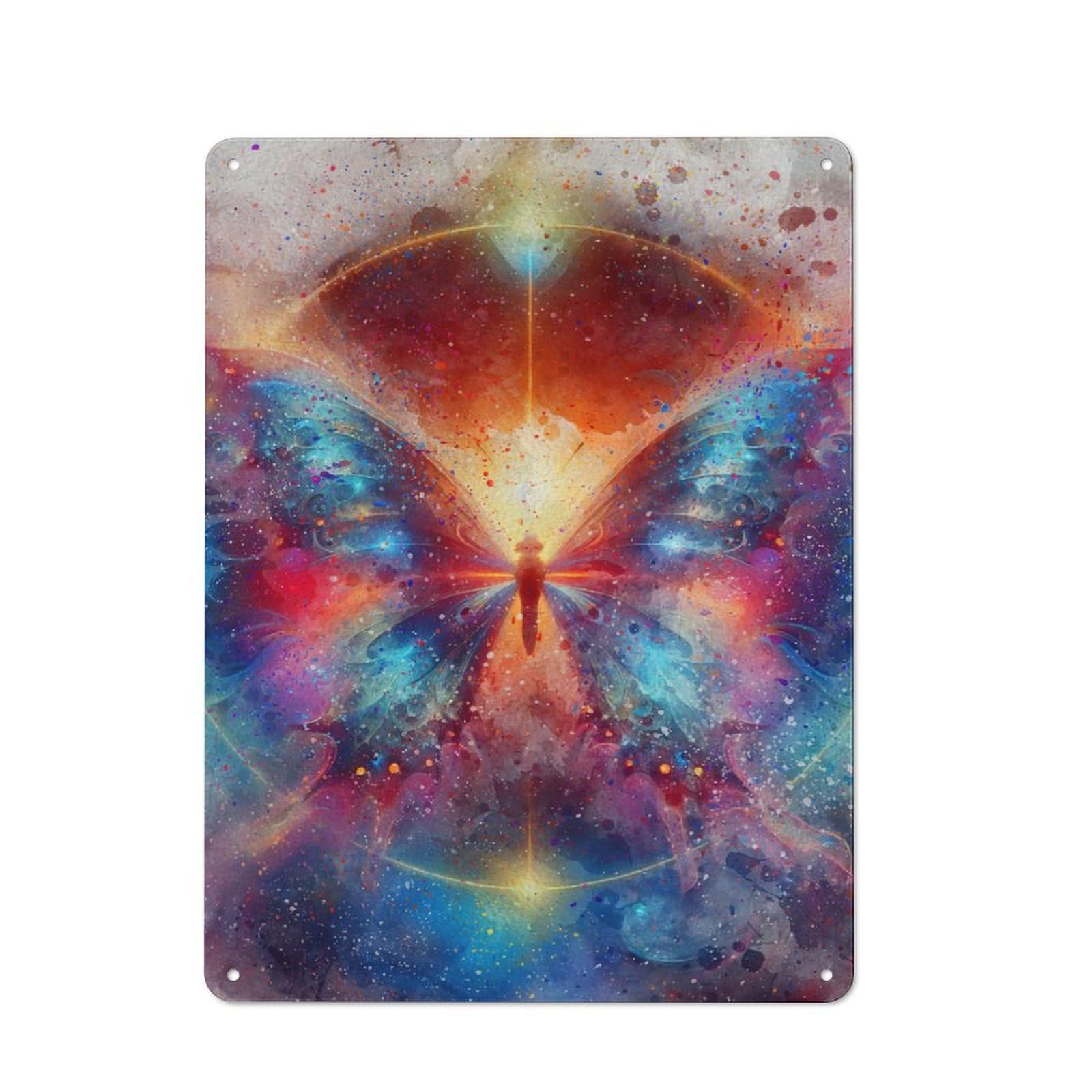 Junmoney Style-7 Cosmic Butterfly Watercolor Painting Friendly Metal Wall Decor 40X30cm, Vintage Metal Sign For Tea Room, Shop Wall Or Breakfast Area