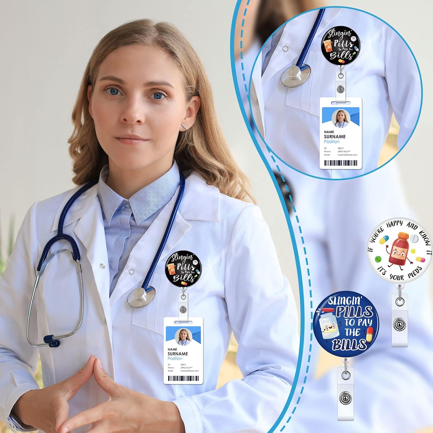 TaoBary 6 Pcs Pharmacy Badge Reel Retractable Funny Technician Gift image 2