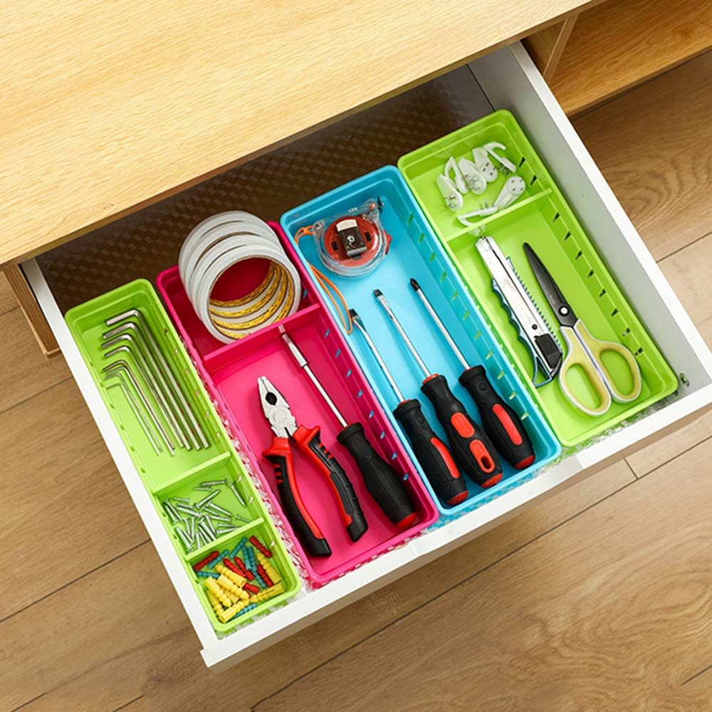 Office Drawer Organizers Set of 4 Plastic Drawers Storage Adjustable Dividers Storage Box Tidy Cutlery Trays for Kitchen Bathroom Makeup Desk
