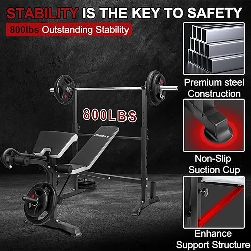 Miniatura 2 de Edostory Banco de pesas olímpico ajustable, equipo de entrenamiento para ejercicios en casa, banco de prensa con curl de predicador, desarrollador
