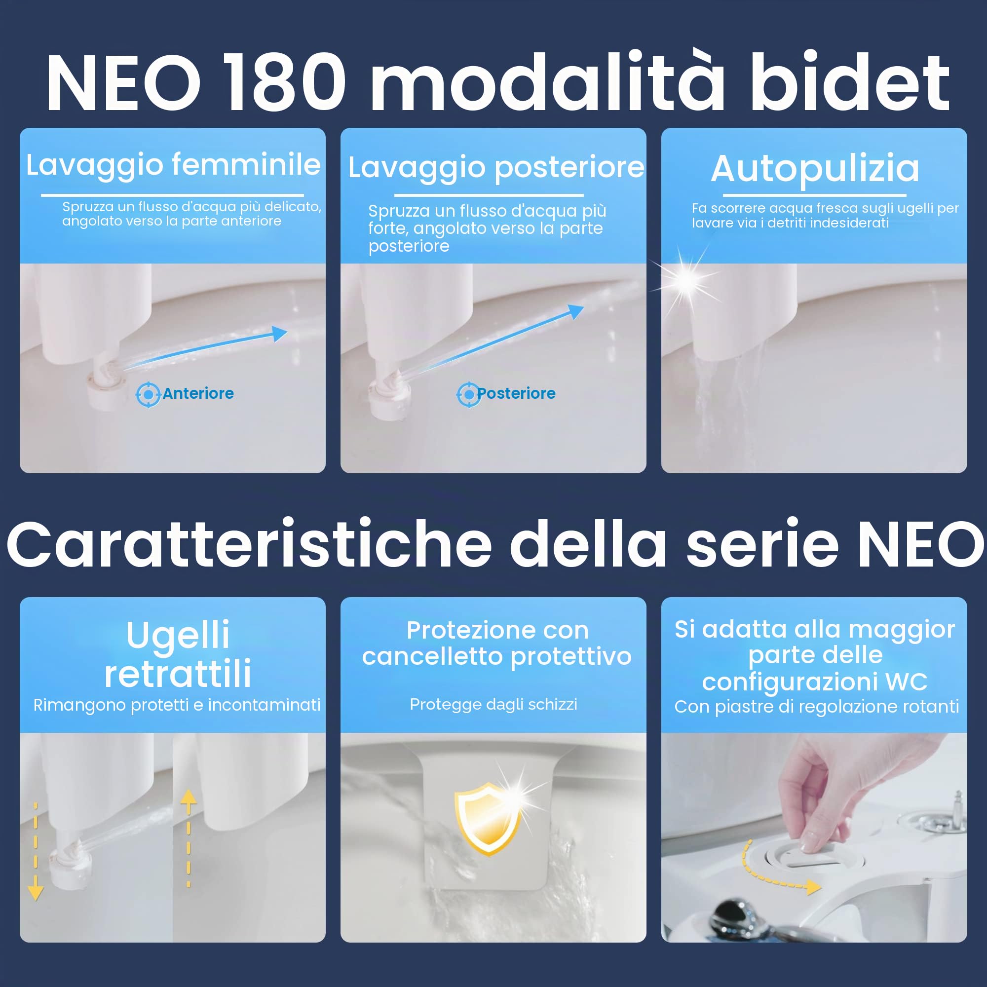 LUXE Bidet, Neo 180 Doccino bidet non elettrico per sedile WC, autopulente, doppio ugello, pressione dell'acqua regolabile, modalità di lavaggio posteriore e femminile, comando a leva (bianco)