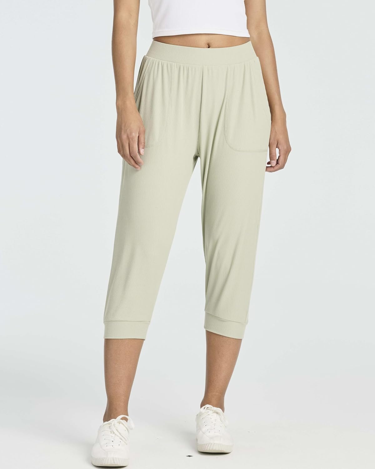 Real Essentials 3 Pack: Women's Ribbed Capri Jogger Lounge Sweatpants with Pockets Yoga Workout (Available in Plus Size) - Image 2