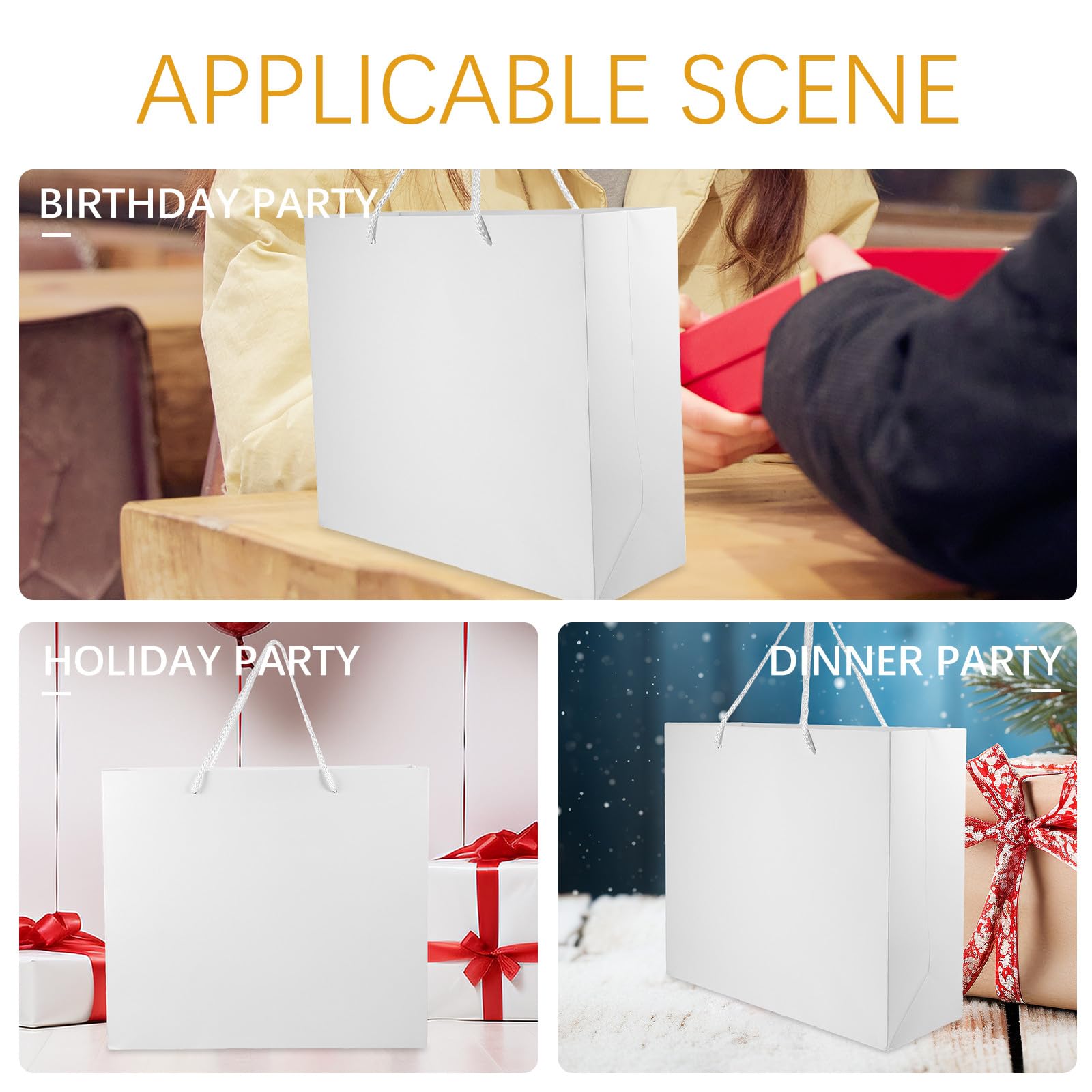 Holibanna Geschenktüten 10 Stück aus Papier mit Henkel Weiße Papiertüten Bedruckbar mit Eigenen Motiven Wiederverwendbare Einkaufstaschen für Party und Dinner