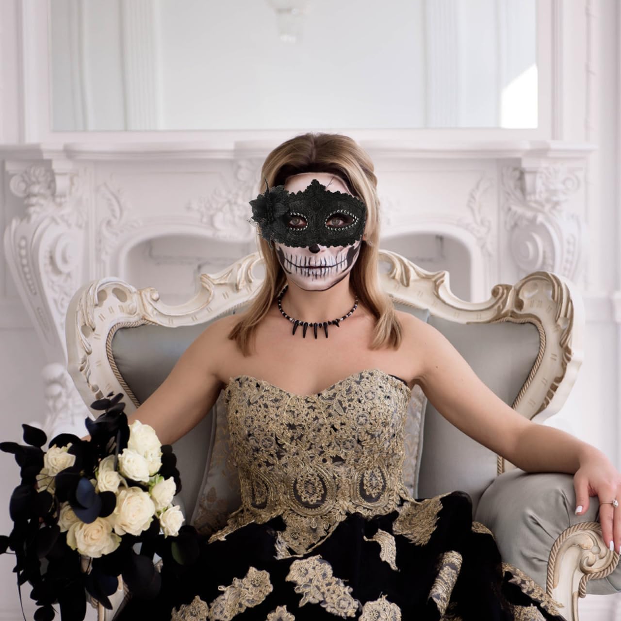 STOBAZA Princess Lace Half Face Mask for Women Halloween Masquerade Party Cosplay Costume Accessory 7.5 Inch
