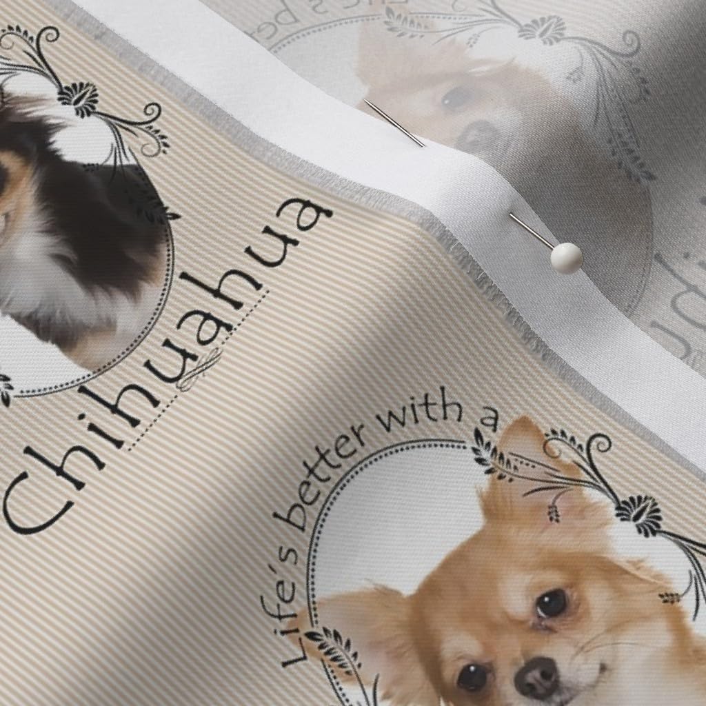 Spoonflower Fabric - Chihuahua, Dog, Pet, Animal, Tri Color, Buff, Fawn, Puppy, Rescue, Toy Printed on Organic Cotton Sateen Fabric by The Yard - Sewing Quilting Apparel Home Decor