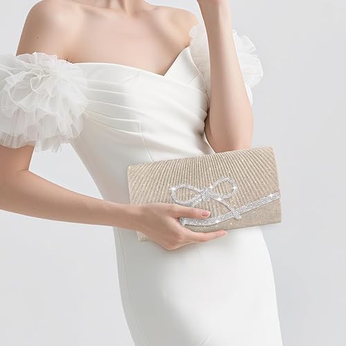 Miniatura 7 de Bolso de noche para mujer, bolsos de mano con lazo brillante, bolsa cruzada, bolsa de boda, fiesta de diamantes de imitación con purpurina