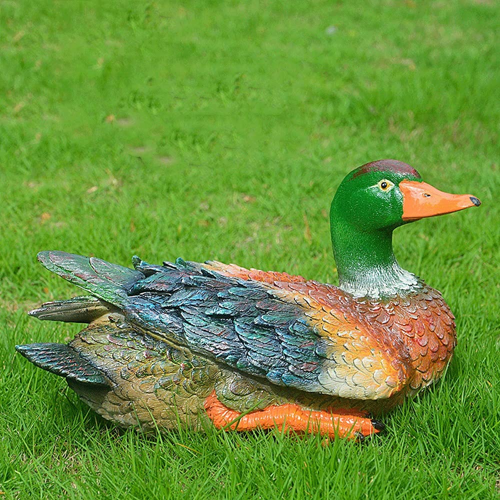Gartendeko Gartenfigur-Grüner Kopf Ente, Vögel Deko für die Innen-und Außennutzung, Terrassen- und Gartendeko, Ornament für die Wiese，wetterfeste Garten Figur，Harz