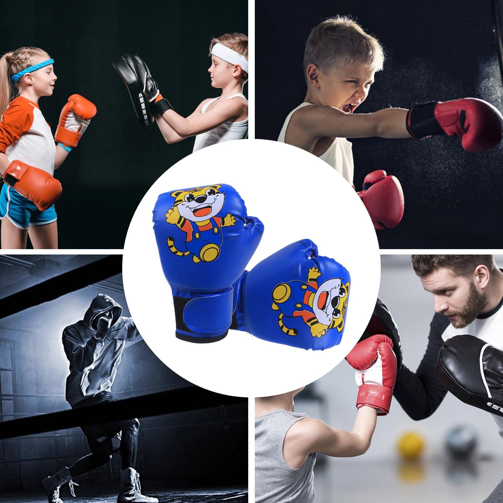 Guantes de boxeo para niños, piel sintética transpirable, con patrón de dibujos animados, guantes de entrenamiento para niños de 3 a 12 años, jóvenes, niños y niñas para saco de boxeo - 4