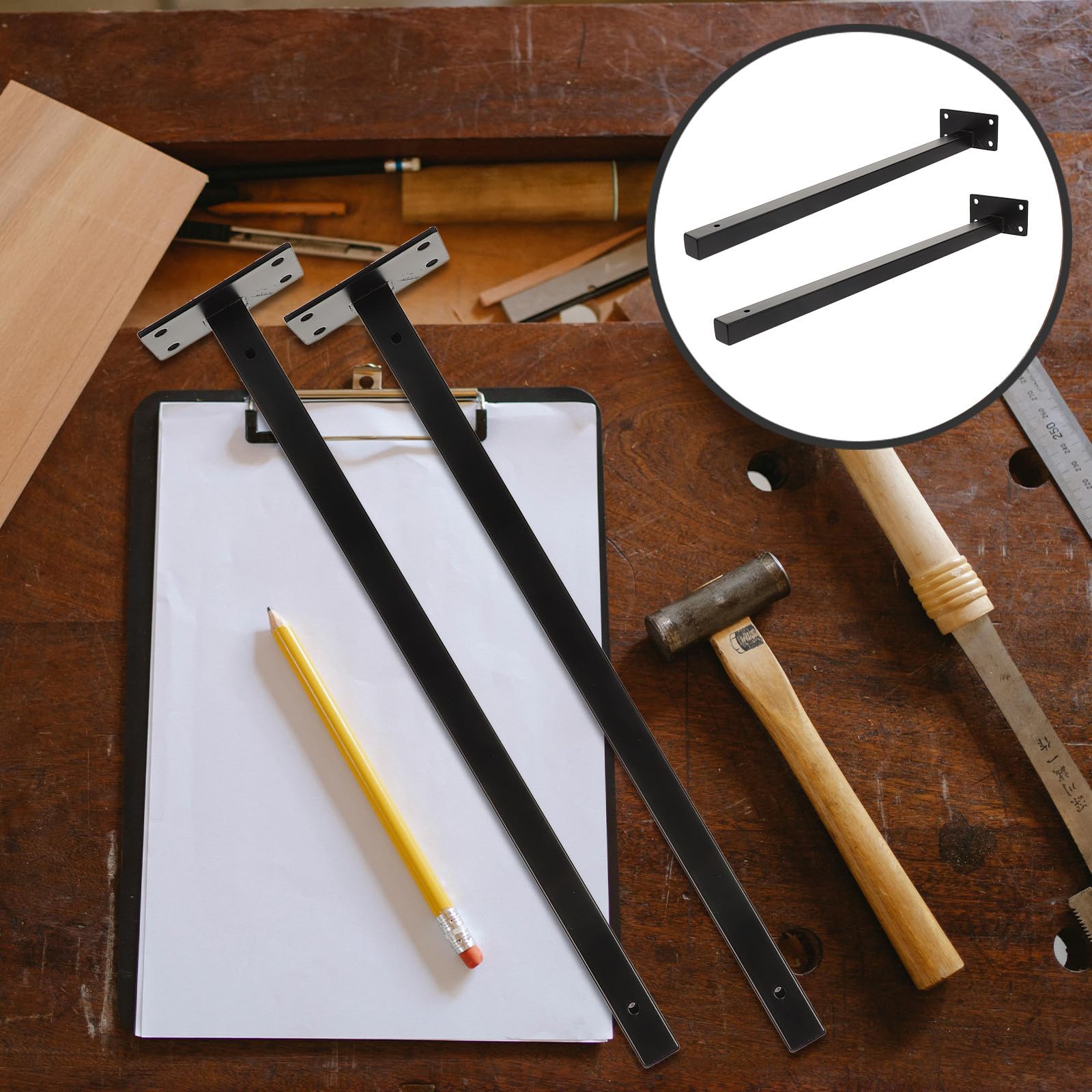 VALICLUD 4 Soportes para Estantes Flotantes de Acero Inoxidable Negro, Resistentes Corrosión y Montaje en Pared para Estanterías Modernas