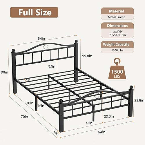 Miniatura 2 de Marco de cama de metal tamaño matrimonial con cabecero, plataforma de metal sin chirridos de 1500 libras con cabecero, almacenamiento debajo de la